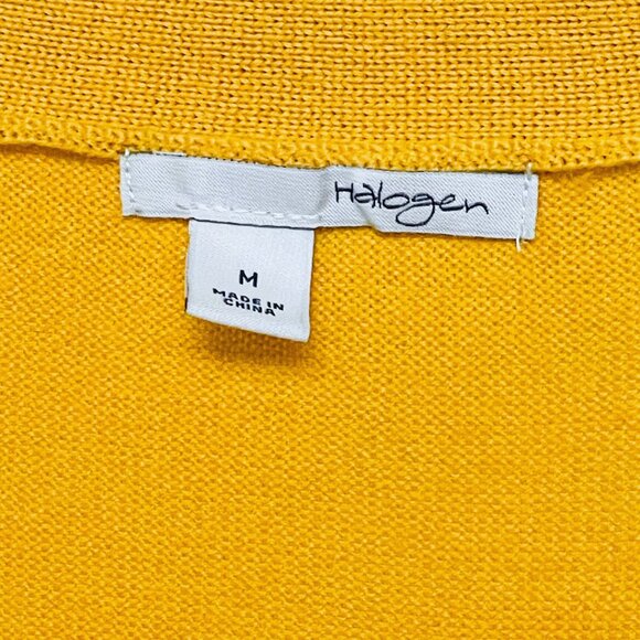 100% Merino Wool V-Neck Cardigan — Mustard Yellow Sweater (Halogen, M) - Picture 3 of 10